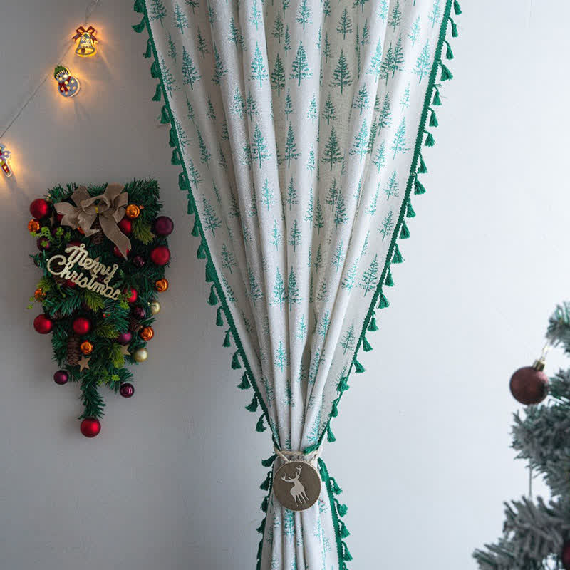 Brighthowl Green Fir Tree Print Curtain