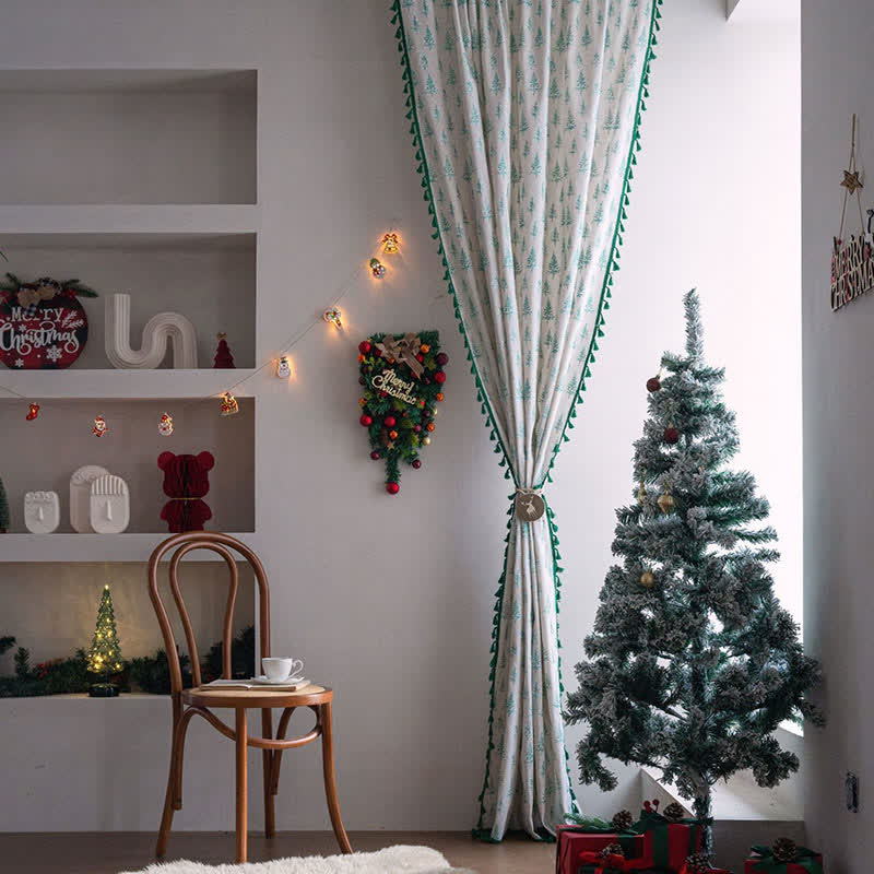 Brighthowl Green Fir Tree Print Curtain