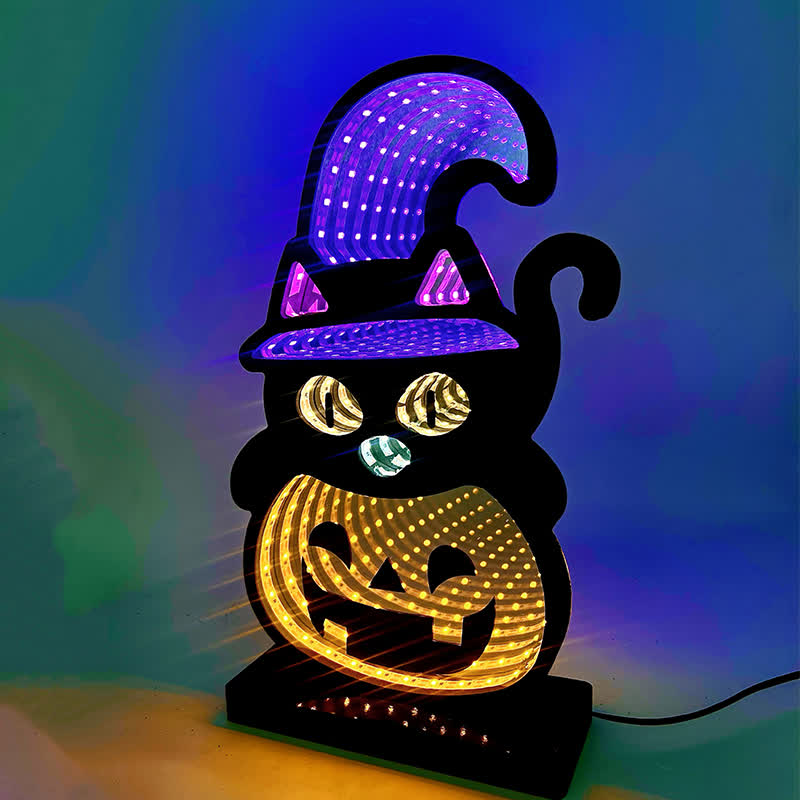 Brighthowl 3D Black Cat Pumpkin Infinity Lights