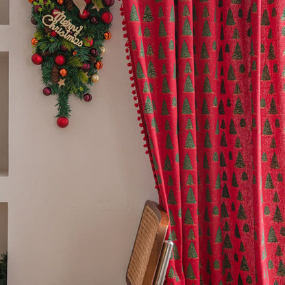 Brighthowl Christmas Fir Tree Holiday Curtain