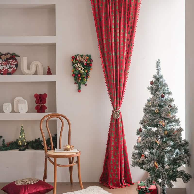 Brighthowl Christmas Fir Tree Holiday Curtain