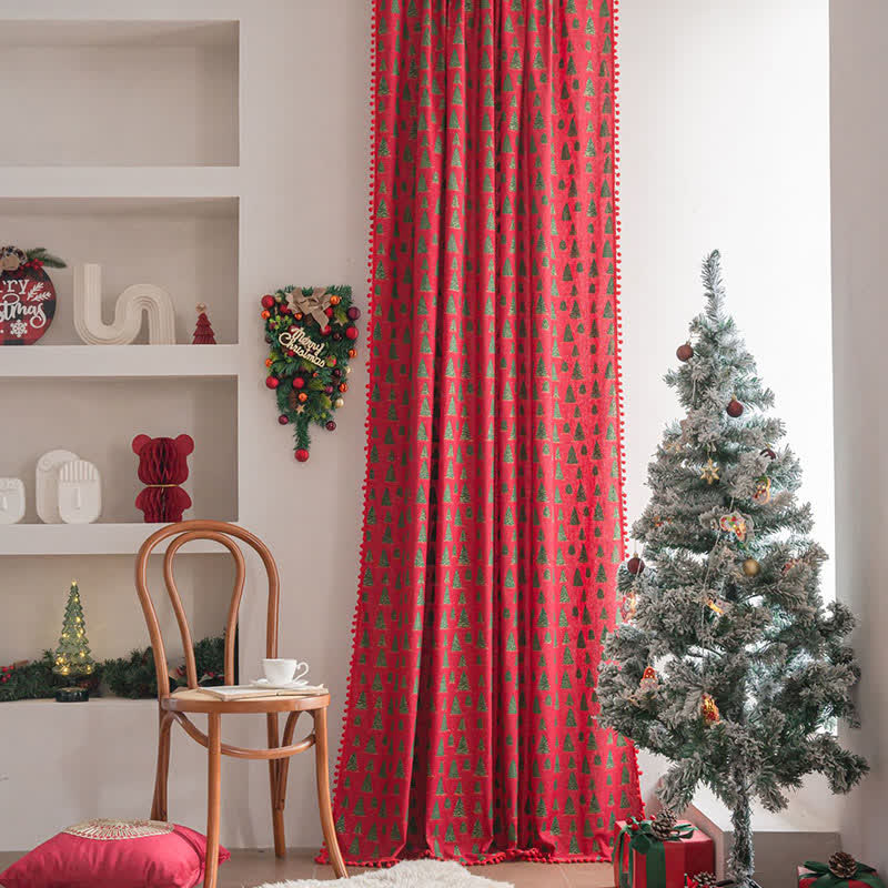 Brighthowl Christmas Fir Tree Holiday Curtain