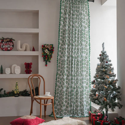 Brighthowl Christmas Floral Edelweiss Print Curtain