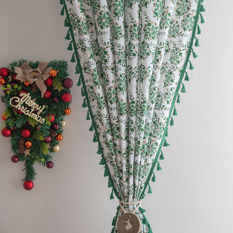 Brighthowl Christmas Floral Edelweiss Print Curtain