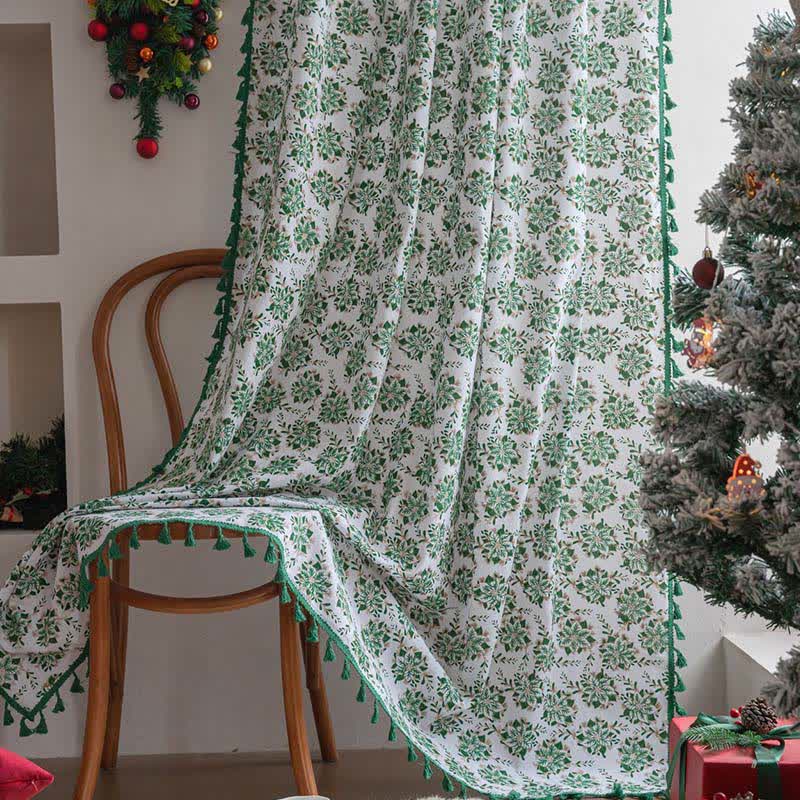Brighthowl Christmas Floral Edelweiss Print Curtain