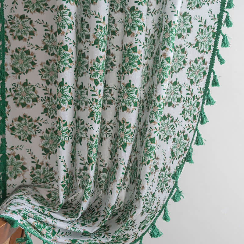 Brighthowl Christmas Floral Edelweiss Print Curtain