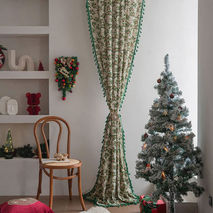 Brighthowl Christmas Holly Leaf Print Curtain
