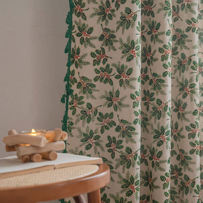 Brighthowl Christmas Holly Leaf Print Curtain