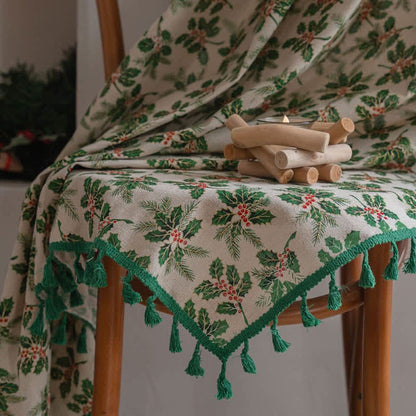 Brighthowl Christmas Holly Leaf Print Curtain