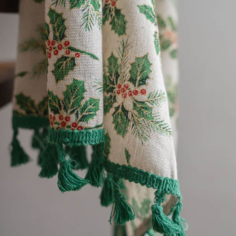 Brighthowl Christmas Holly Leaf Print Curtain