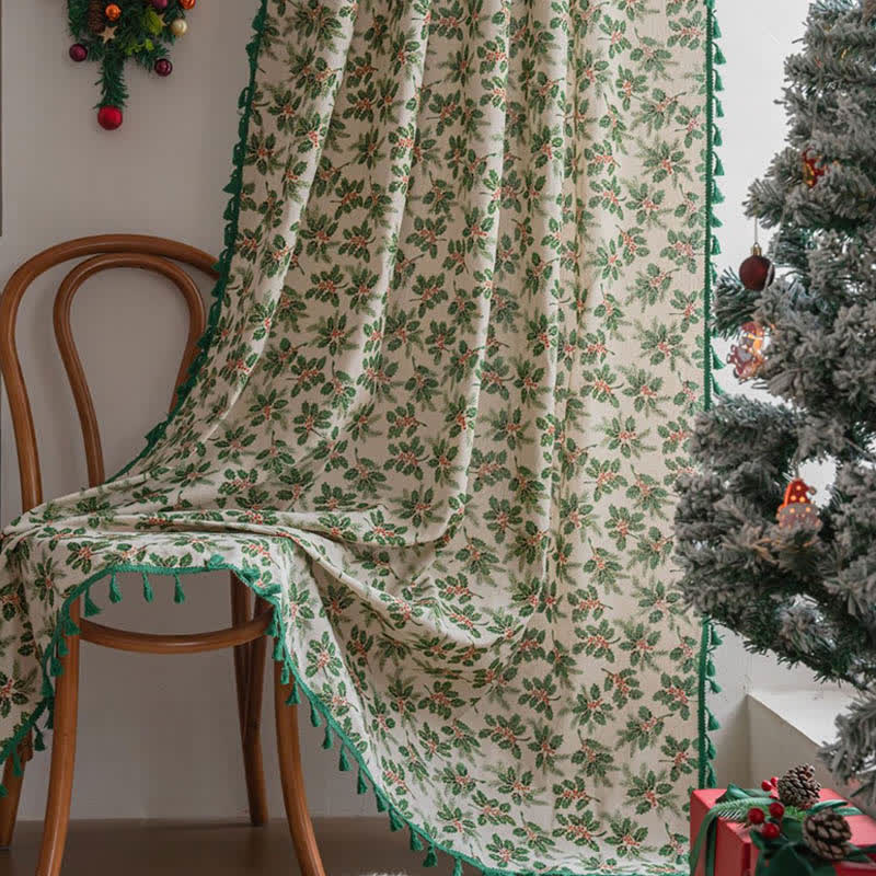 Brighthowl Christmas Holly Leaf Print Curtain