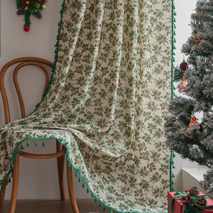 Brighthowl Christmas Holly Leaf Print Curtain