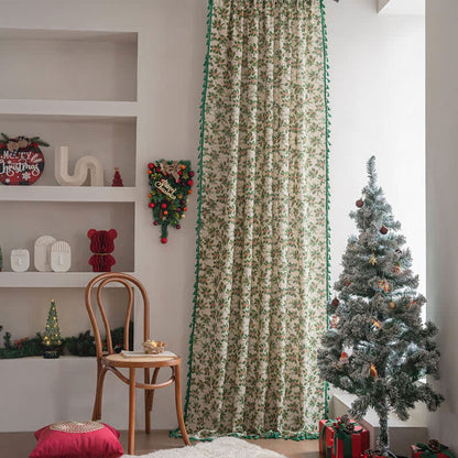Brighthowl Christmas Holly Leaf Print Curtain
