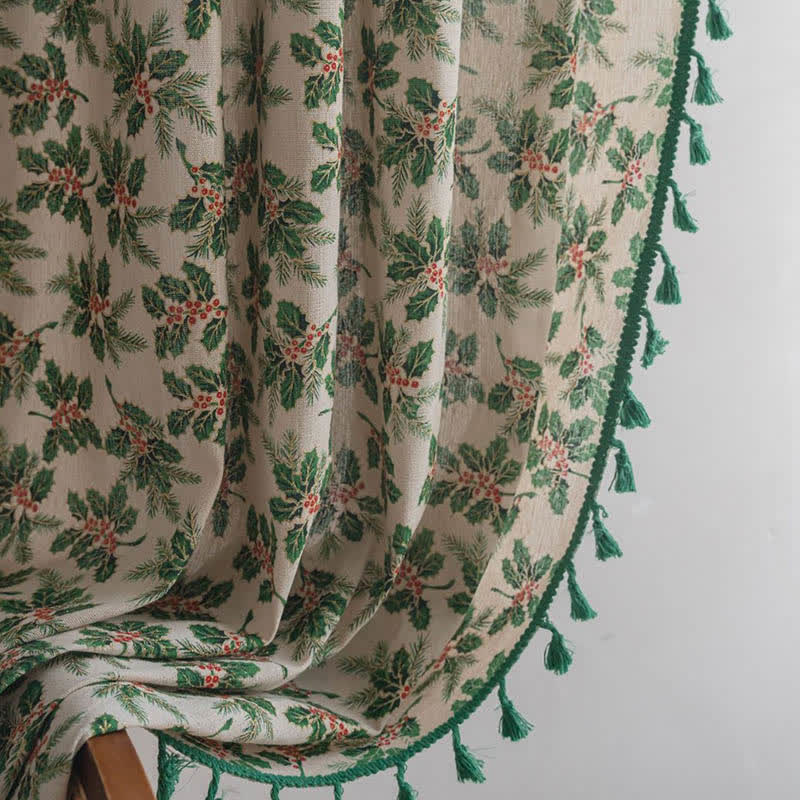Brighthowl Christmas Holly Leaf Print Curtain
