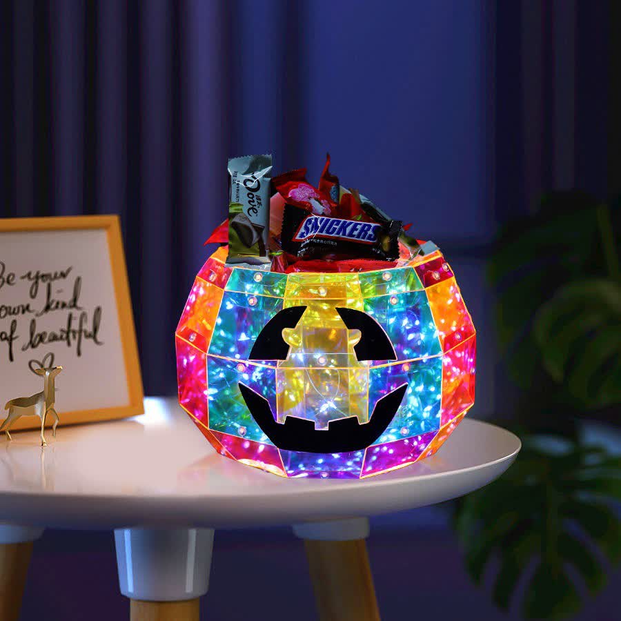 Brighthowl Ghost Face Pumpkin Infinity Lights Decoration