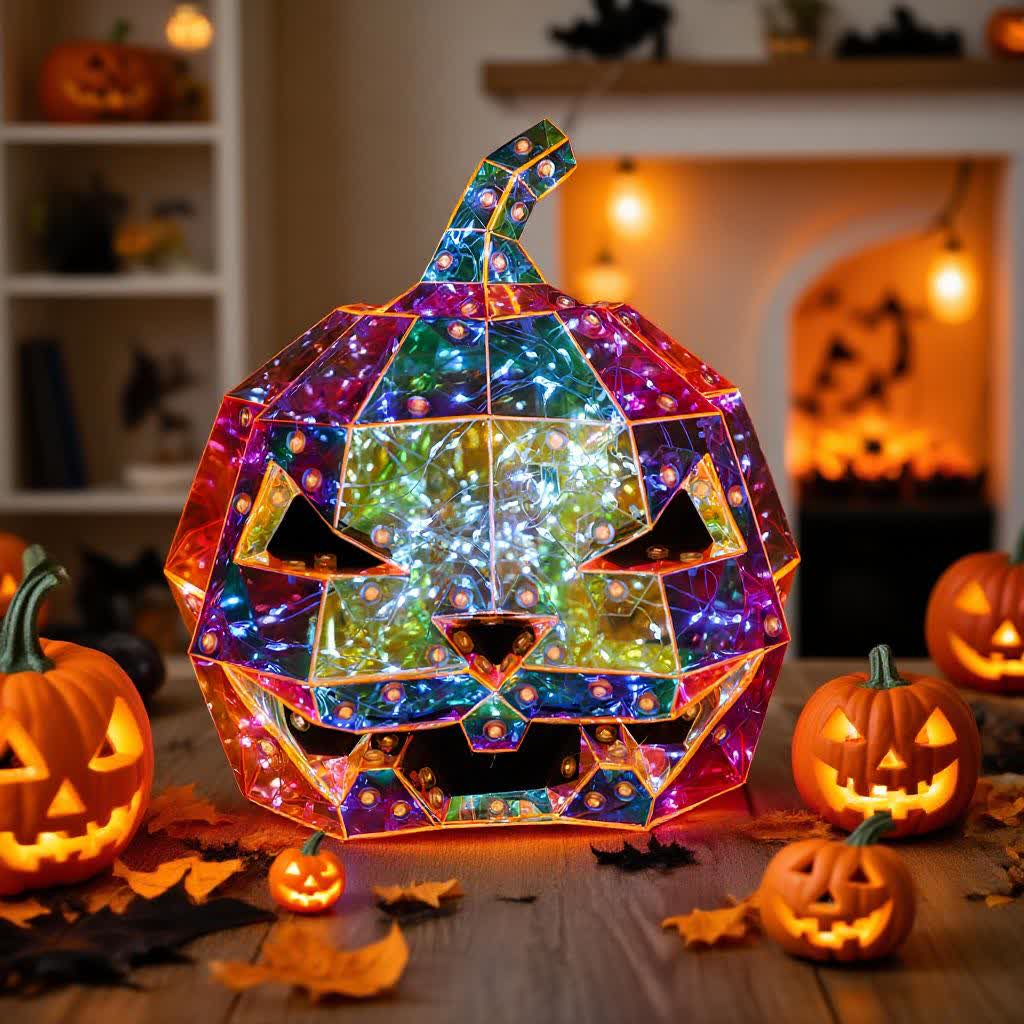 Brighthowl Ghost Face Pumpkin Infinity Lights Decoration