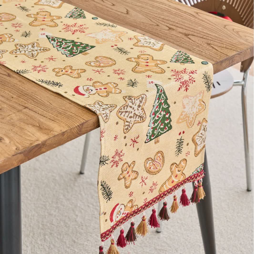 Brighthowl Christmas Gingerbread Man Jacquard Table Runner