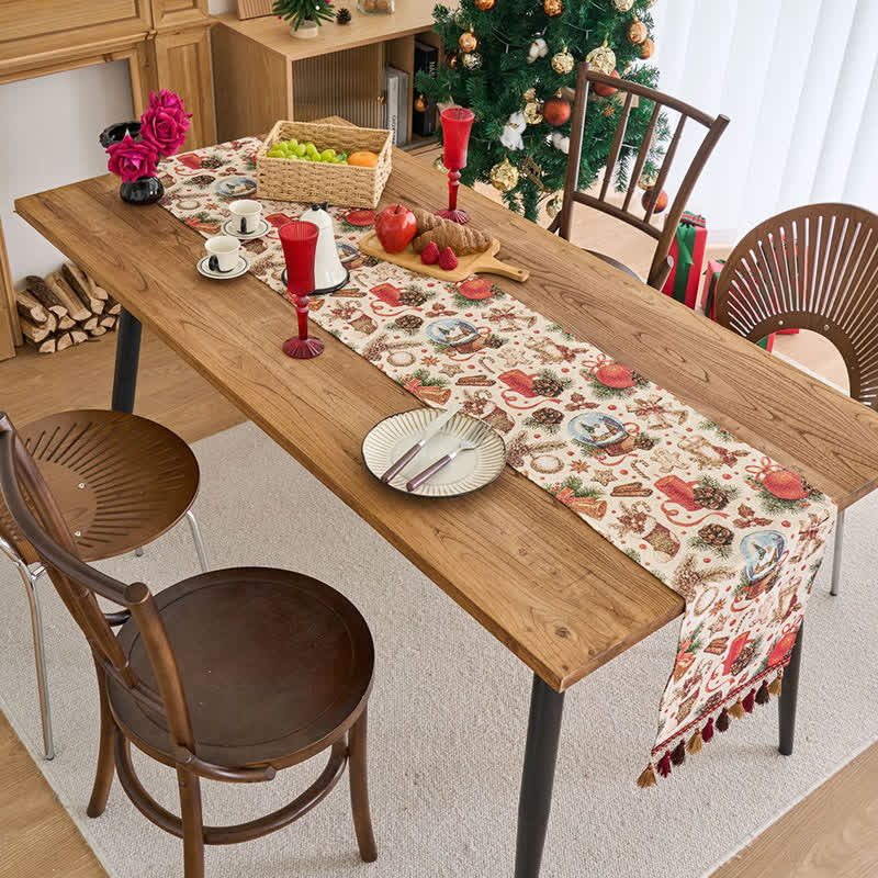 Brighthowl  Christmas Crystal Ball Jacquard Table Runner