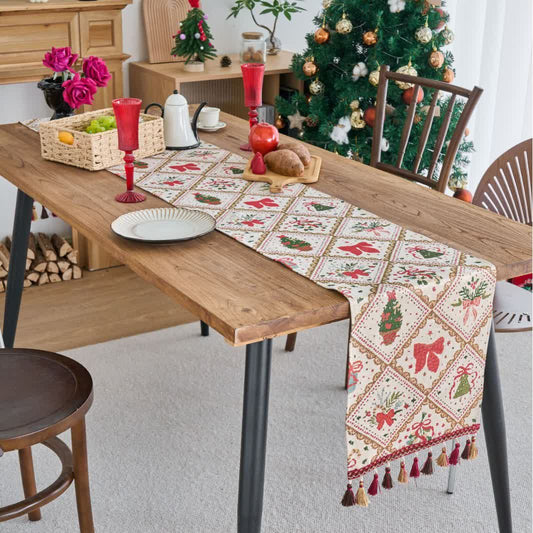 Brighthowl Christmas Bowknot Diamond Jacquard Table Runner