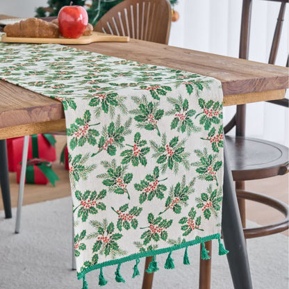 Brighthowl Christmas Holly Leaf Table Runner