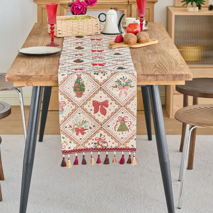 Brighthowl Christmas Bowknot Diamond Jacquard Table Runner