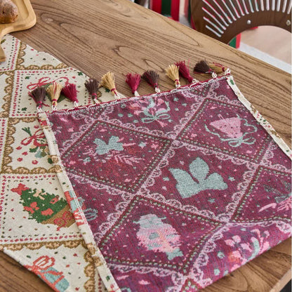 Brighthowl Christmas Bowknot Diamond Jacquard Table Runner