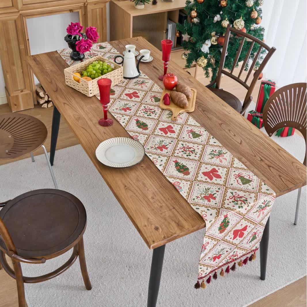 Brighthowl Christmas Bowknot Diamond Jacquard Table Runner