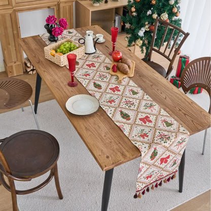 Brighthowl Christmas Bowknot Diamond Jacquard Table Runner