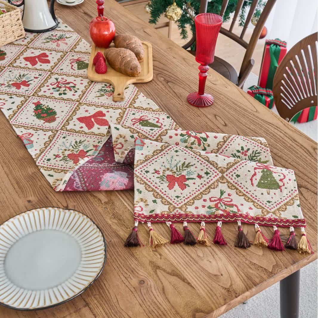Brighthowl Christmas Bowknot Diamond Jacquard Table Runner