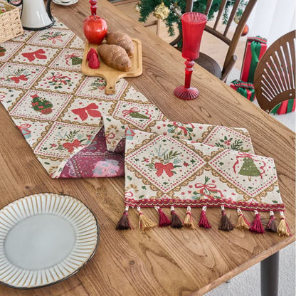 Brighthowl Christmas Bowknot Diamond Jacquard Table Runner