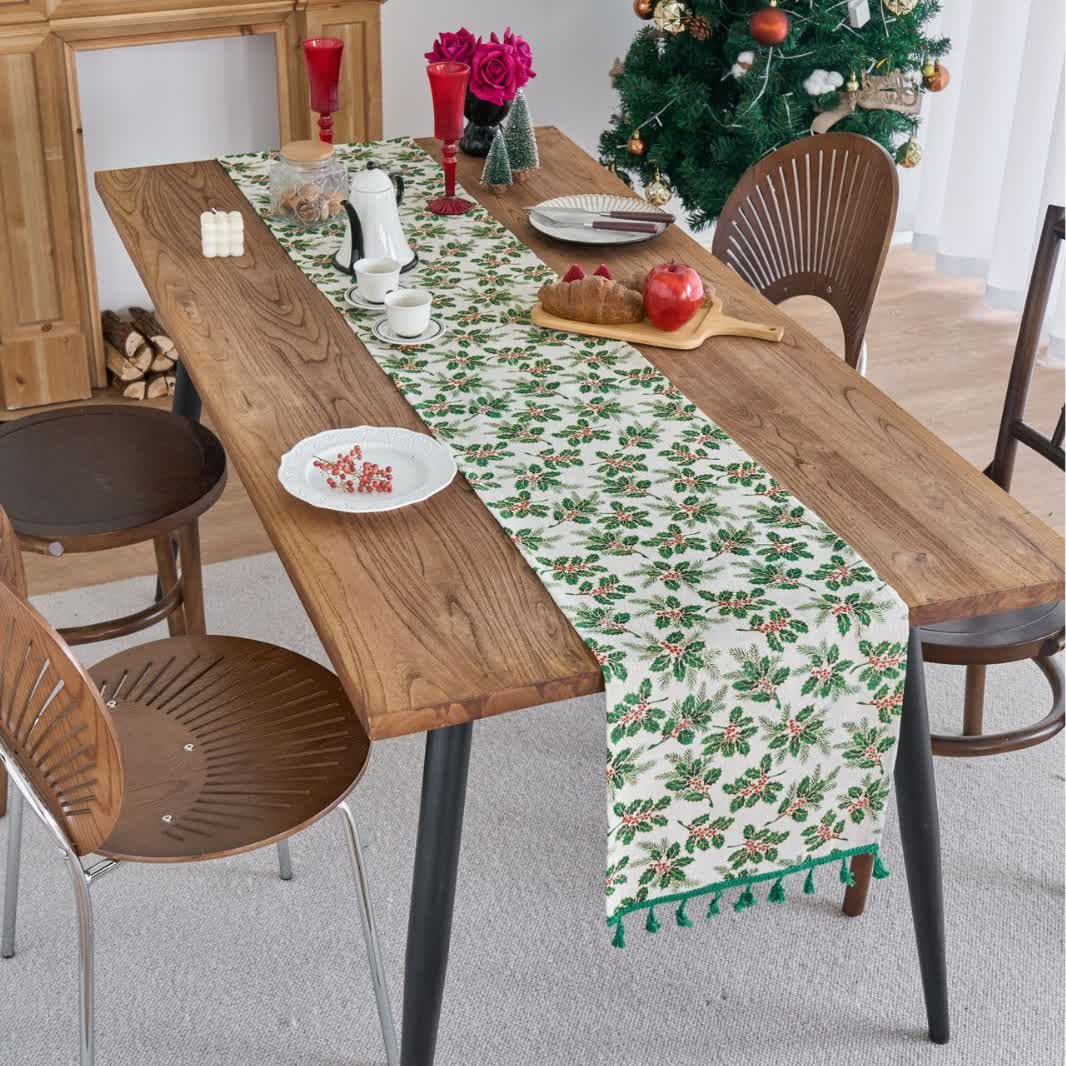 Brighthowl Christmas Holly Leaf Table Runner