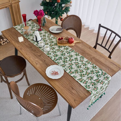 Brighthowl Christmas Holly Leaf Table Runner