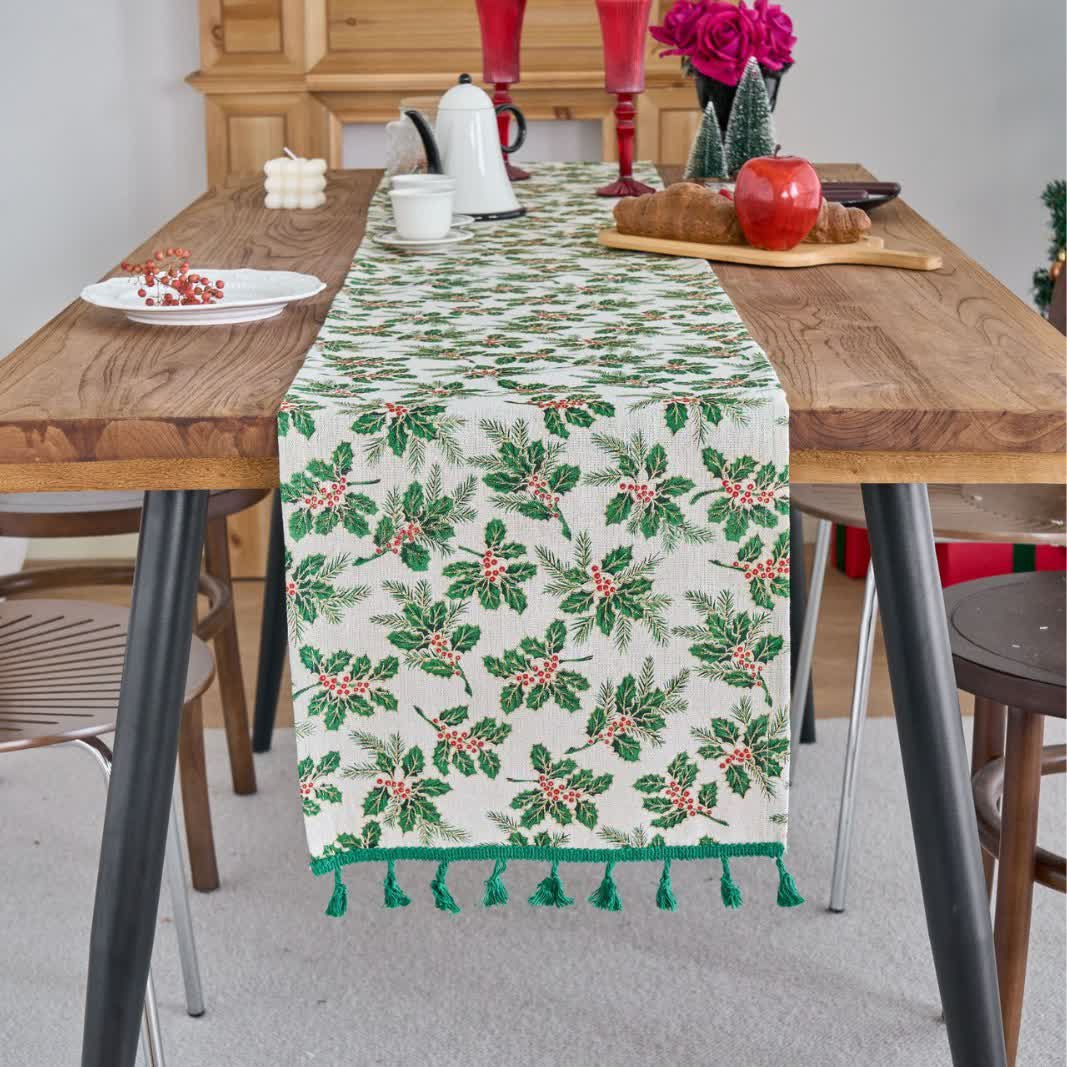 Brighthowl Christmas Holly Leaf Table Runner
