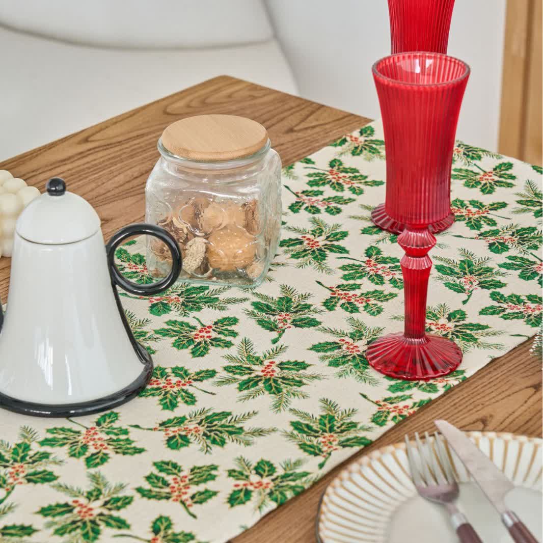Brighthowl Christmas Holly Leaf Table Runner