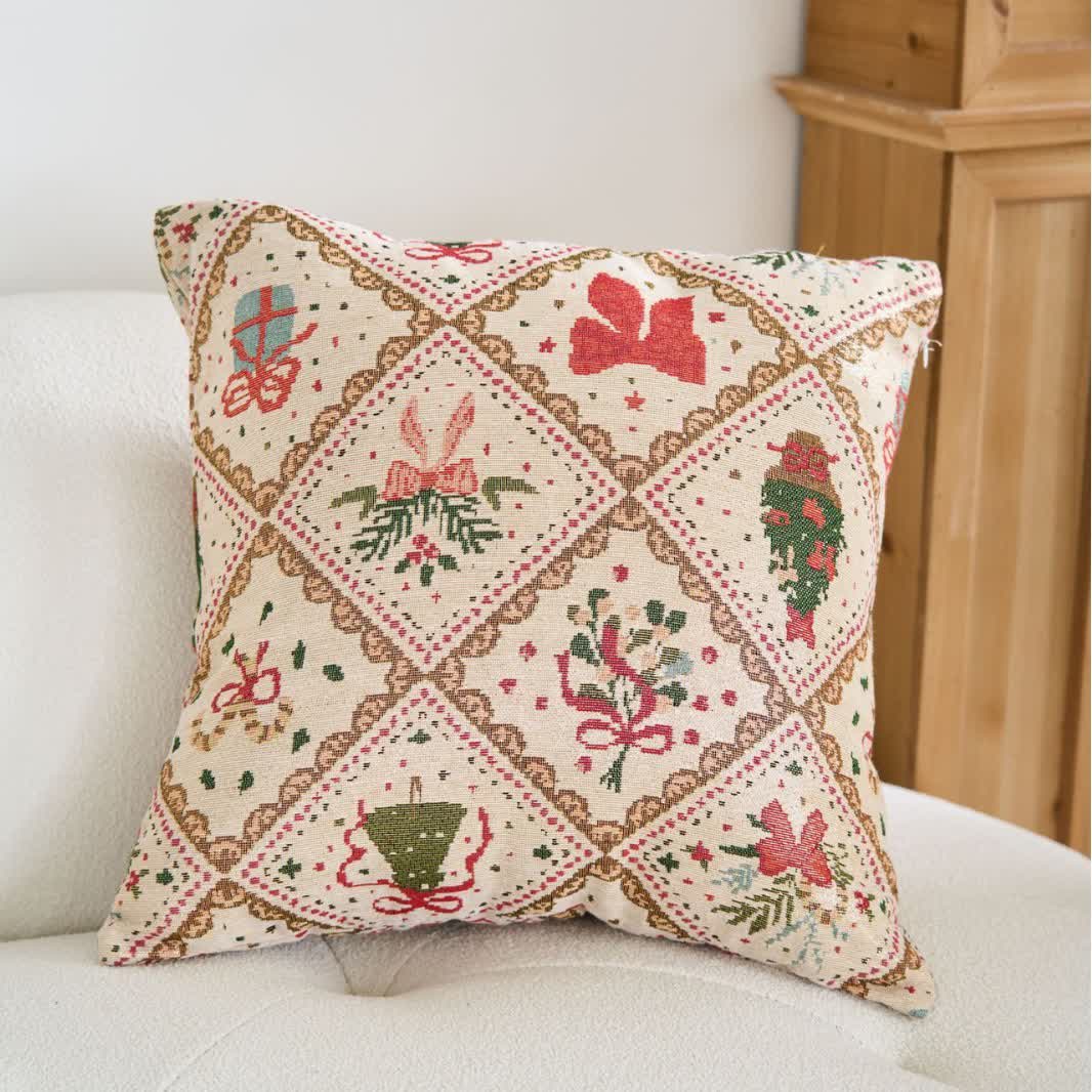 Brighthowl Christmas Bowknot Diamond Jacquard Throw Pillow