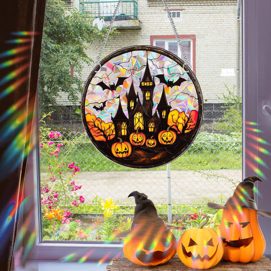 Brighthowl Halloween Pumpkin Bat Window Hanging