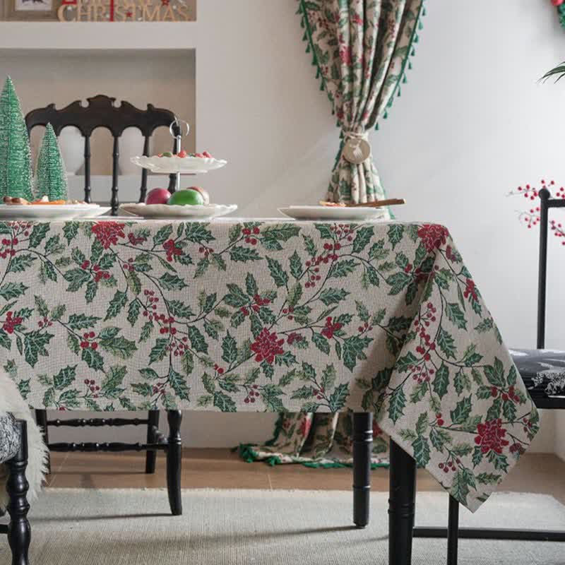 Brighthowl Christmas-inspired Holly Leaf Jacquard Tablecloth