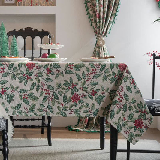 Brighthowl Christmas-inspired Holly Leaf Jacquard Tablecloth