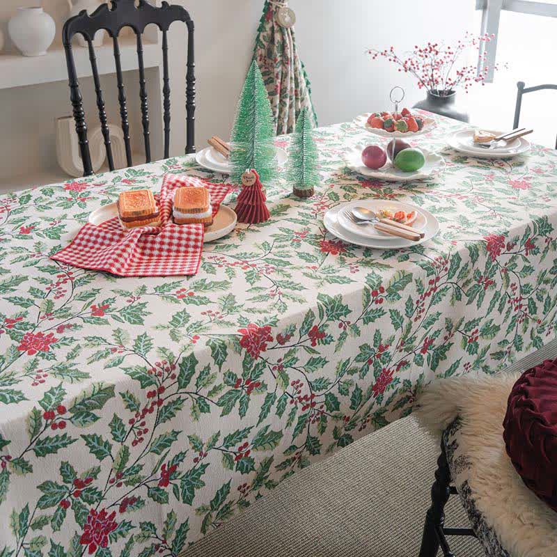 Brighthowl Christmas-inspired Holly Leaf Jacquard Tablecloth