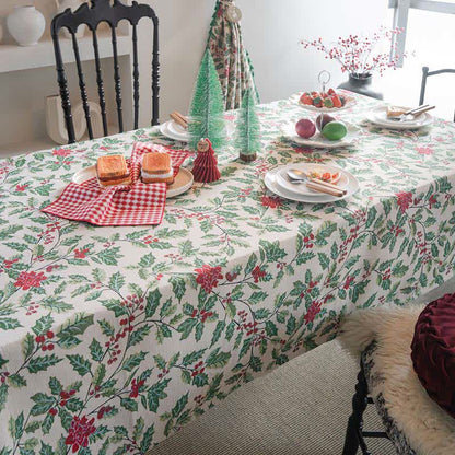 Brighthowl Christmas-inspired Holly Leaf Jacquard Tablecloth