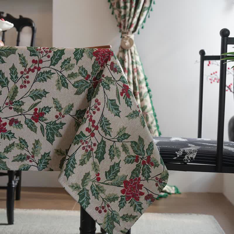 Brighthowl Christmas-inspired Holly Leaf Jacquard Tablecloth