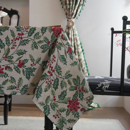 Brighthowl Christmas-inspired Holly Leaf Jacquard Tablecloth