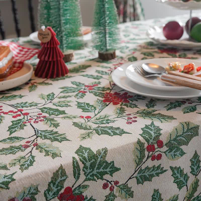 Brighthowl Christmas-inspired Holly Leaf Jacquard Tablecloth