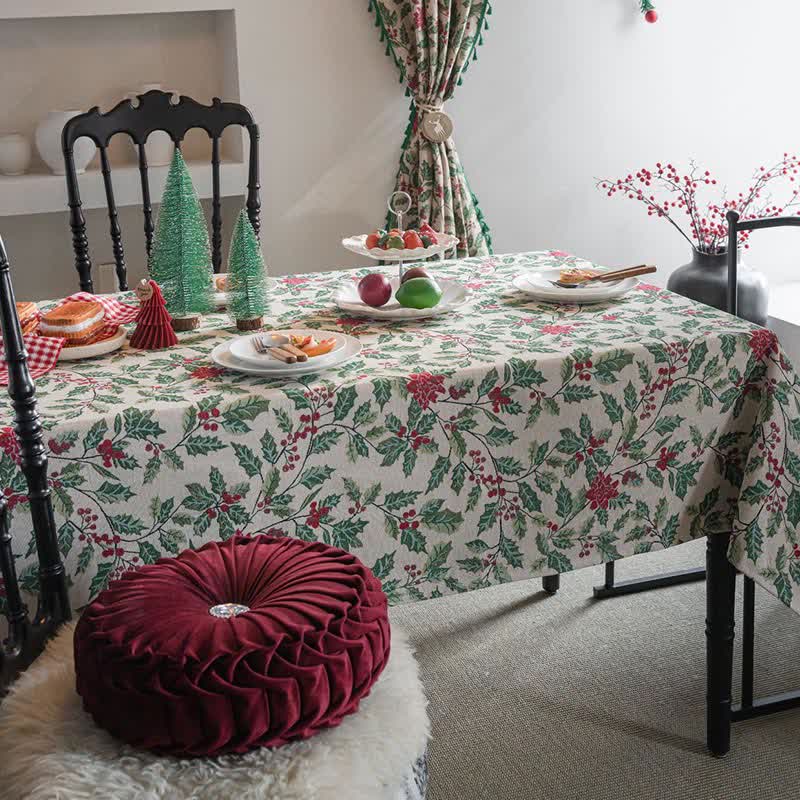 Brighthowl Christmas-inspired Holly Leaf Jacquard Tablecloth
