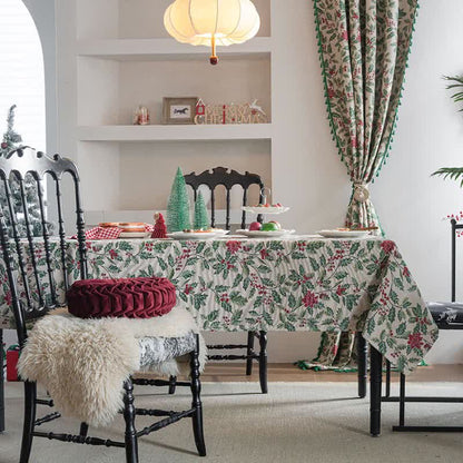 Brighthowl Christmas-inspired Holly Leaf Jacquard Tablecloth