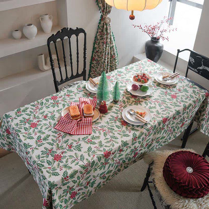 Brighthowl Christmas-inspired Holly Leaf Jacquard Tablecloth
