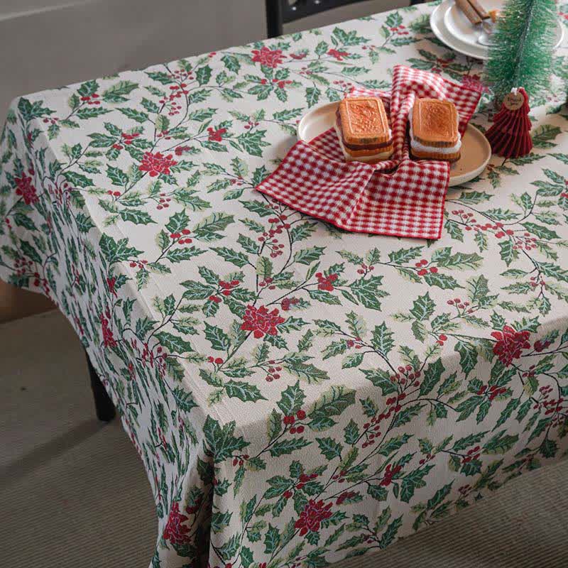 Brighthowl Christmas-inspired Holly Leaf Jacquard Tablecloth