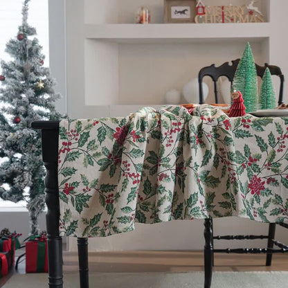 Brighthowl Christmas-inspired Holly Leaf Jacquard Tablecloth