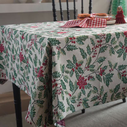Brighthowl Christmas-inspired Holly Leaf Jacquard Tablecloth