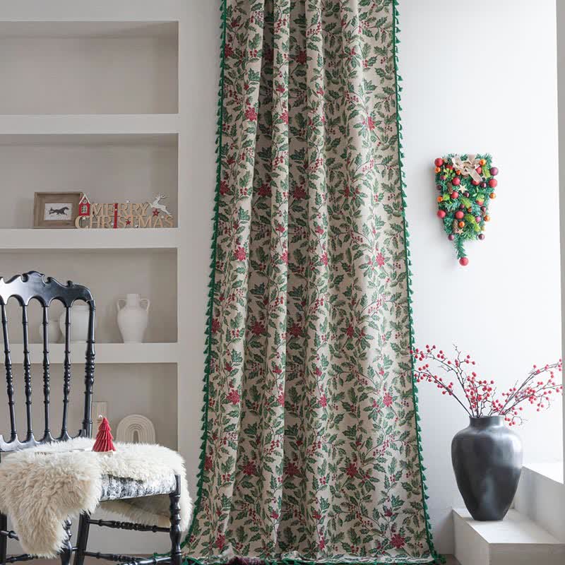 Brighthowl Christmas-inspired Holly Leaf Tassel Curtain